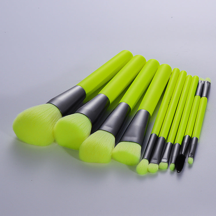 JMT-176714 10-Piece Neon Makeup Brush Set with Fluorescent Green Handles and Soft Bristles