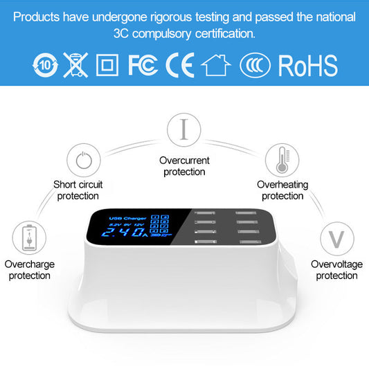 JMT-176778 8-Port USB Smart Fast Charger with LCD Display and Auto Voltage Detection