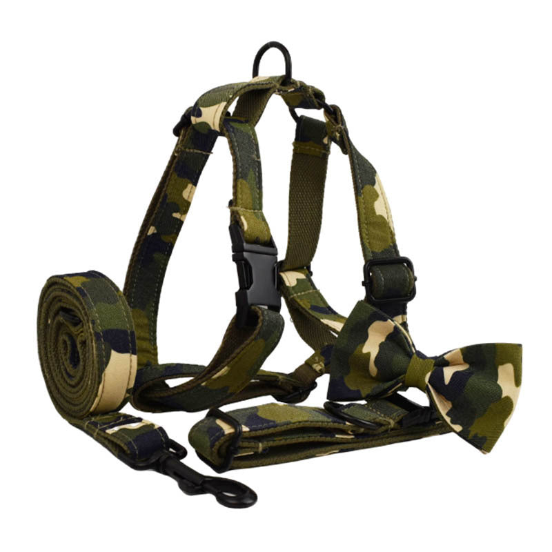 JMT-176778 Camouflage Dog Collar and Leash Set with Bow and Vest Accessories
