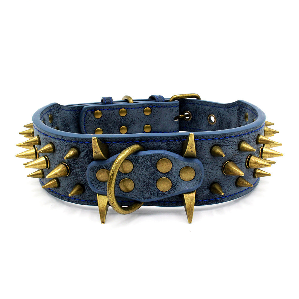JMT-177098 Durable PU Dog Collar with Bronze Rivets for Large Dogs - Adjustable Sizes Available