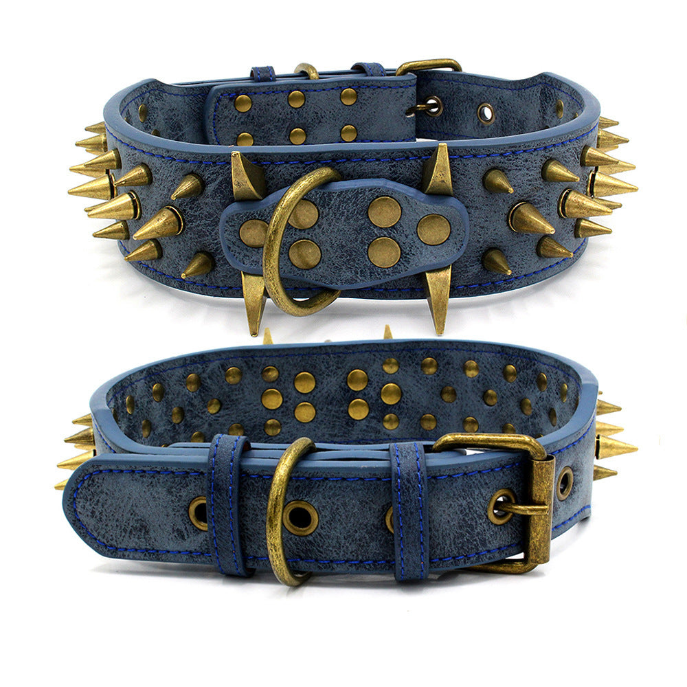 JMT-177098 Durable PU Dog Collar with Bronze Rivets for Large Dogs - Adjustable Sizes Available
