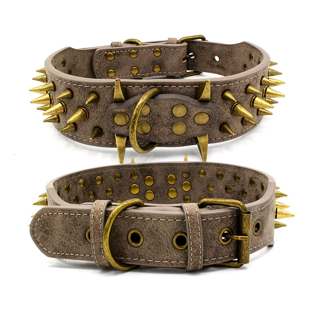 JMT-177098 Durable PU Dog Collar with Bronze Rivets for Large Dogs - Adjustable Sizes Available