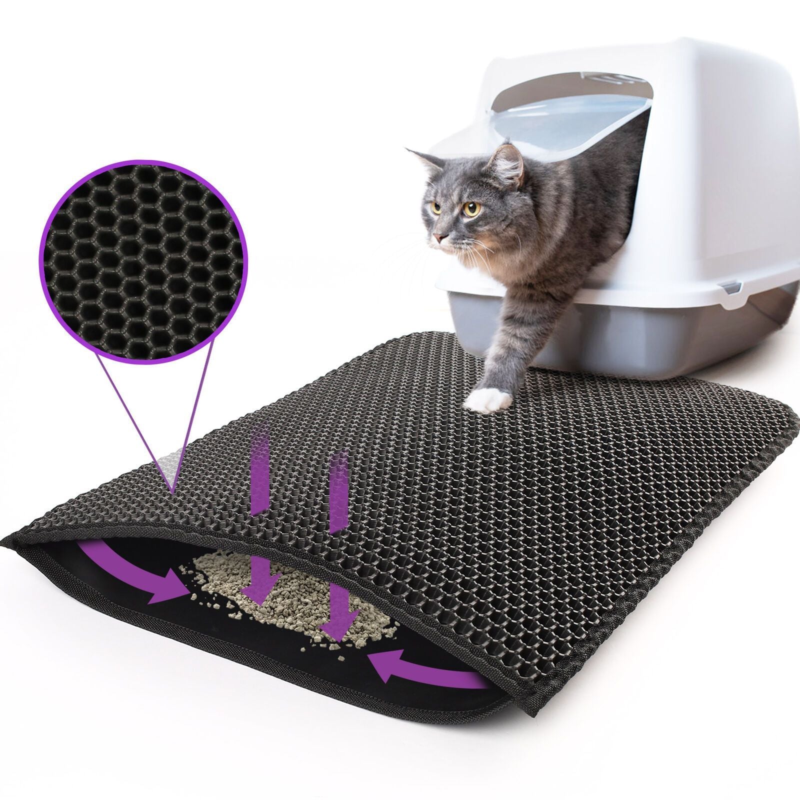 JMT-177418 Waterproof Double Layer Honeycomb Cat Litter Mat with Non-Slip Design and Easy Cleaning Capability