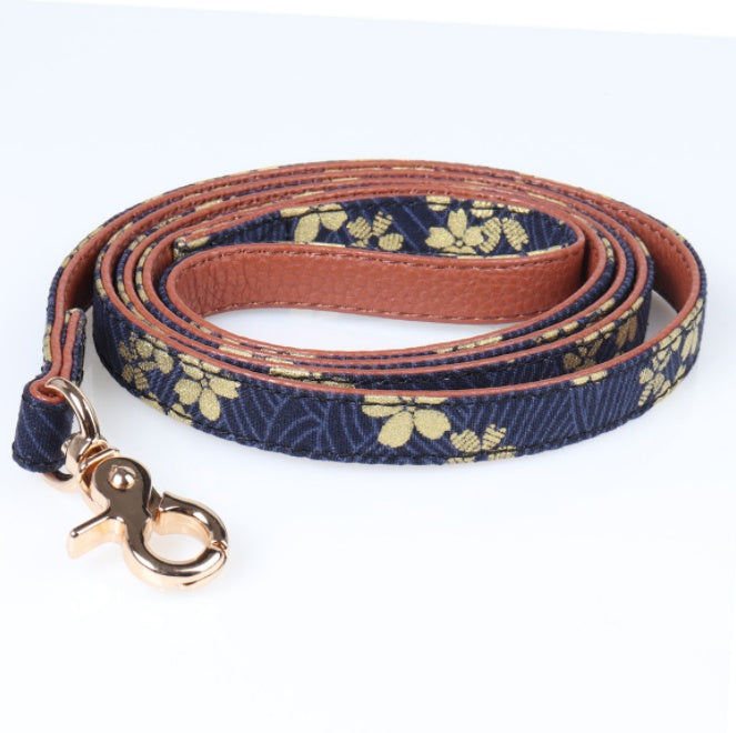 JMT-178058 Adjustable Leather Pet Collar and Leash Set with Blue Pattern Options