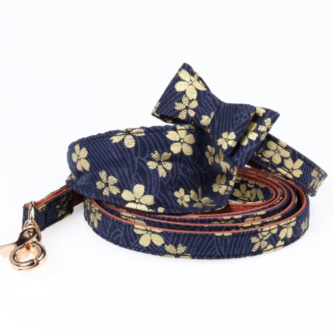 JMT-178058 Adjustable Leather Pet Collar and Leash Set with Blue Pattern Options
