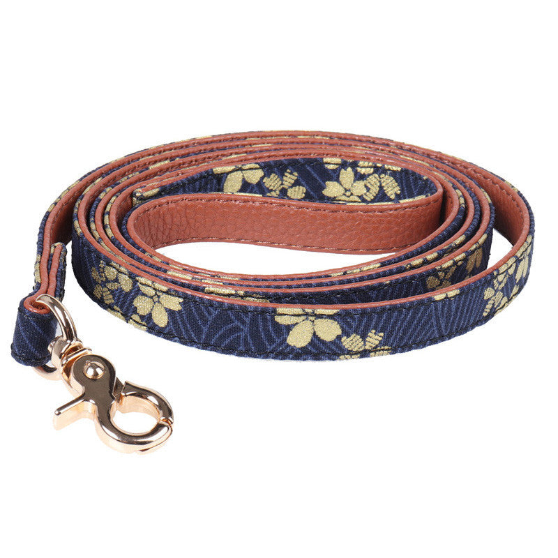 JMT-178058 Adjustable Leather Pet Collar and Leash Set with Blue Pattern Options