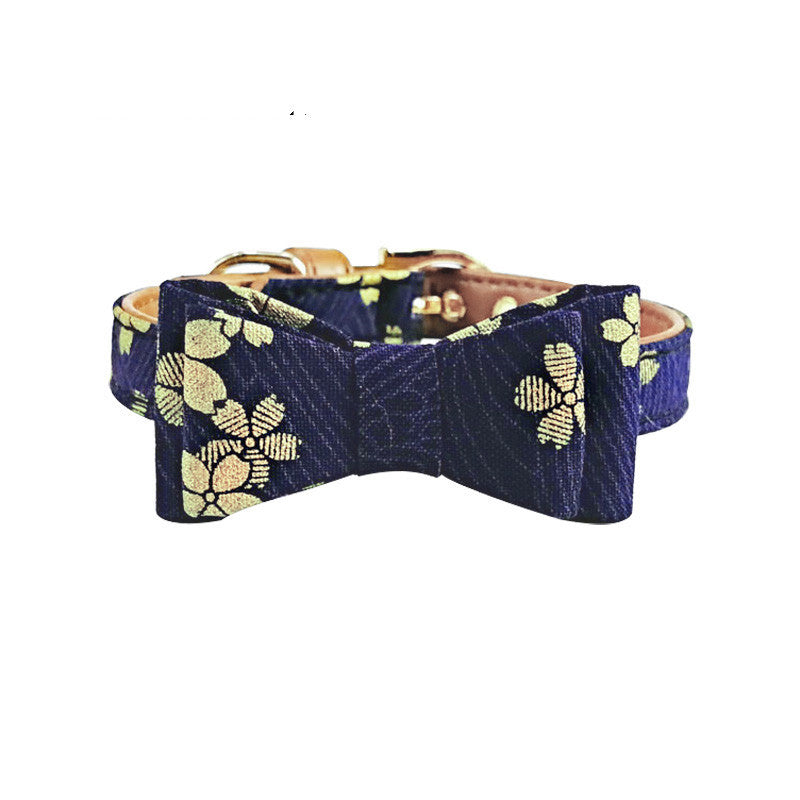 JMT-178058 Adjustable Leather Pet Collar and Leash Set with Blue Pattern Options