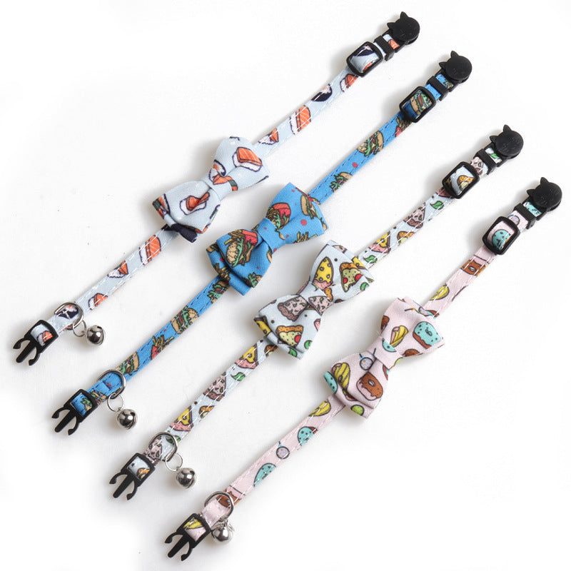 JMT-178250 Cloth Dog Collar with Bow Tie Design in Fun Food Patterns