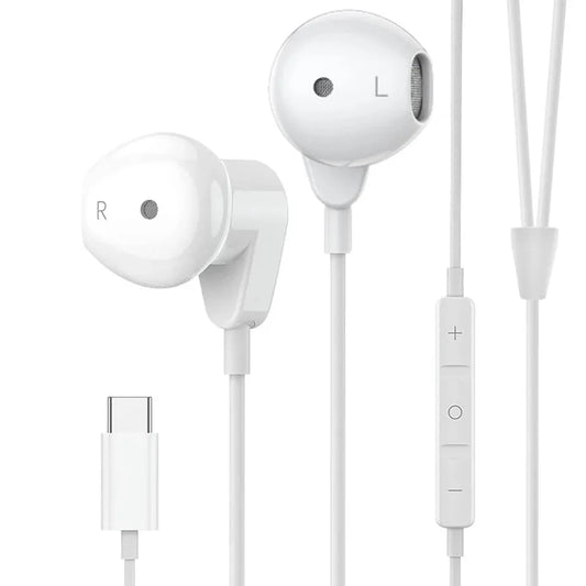 JMT-178250 Wired Type-C Stereo Earphones with Noise Cancellation and Microphone for USB-C Devices