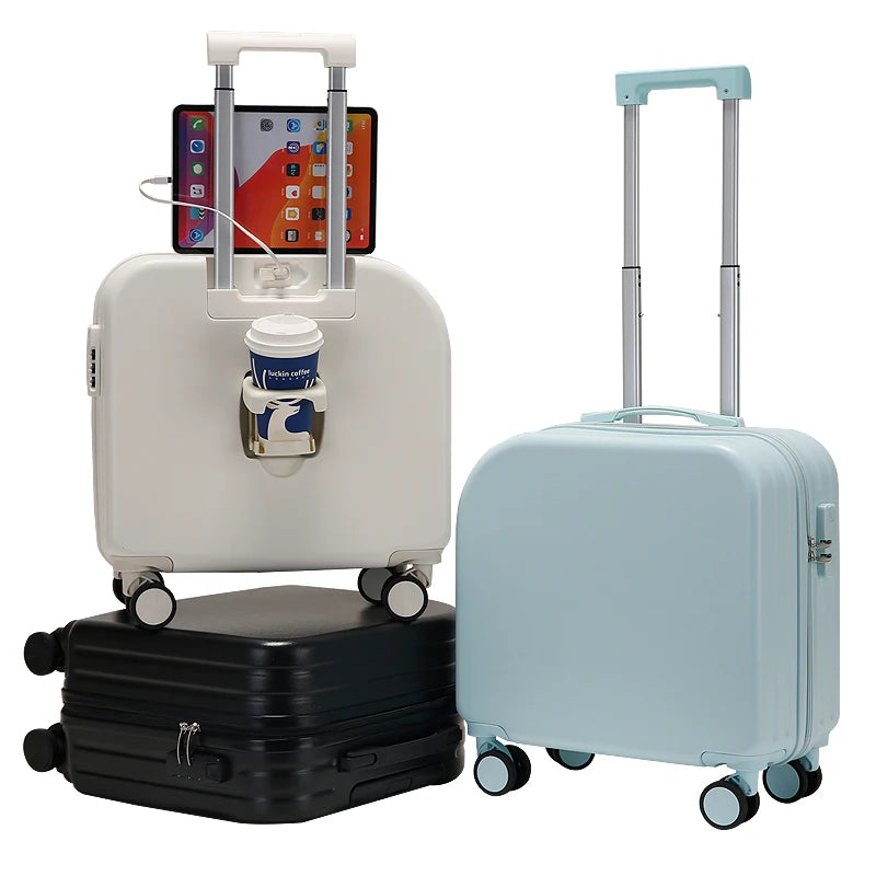 JMT-178634 Compact 18 Inch Cabin Trolley Suitcase with Side Cup Holder for Travel and Daily Use