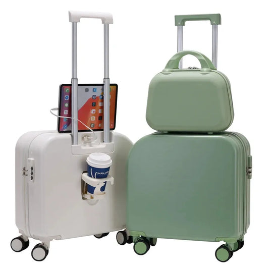 JMT-178634 Compact 18 Inch Cabin Trolley Suitcase with Side Cup Holder for Travel and Daily Use