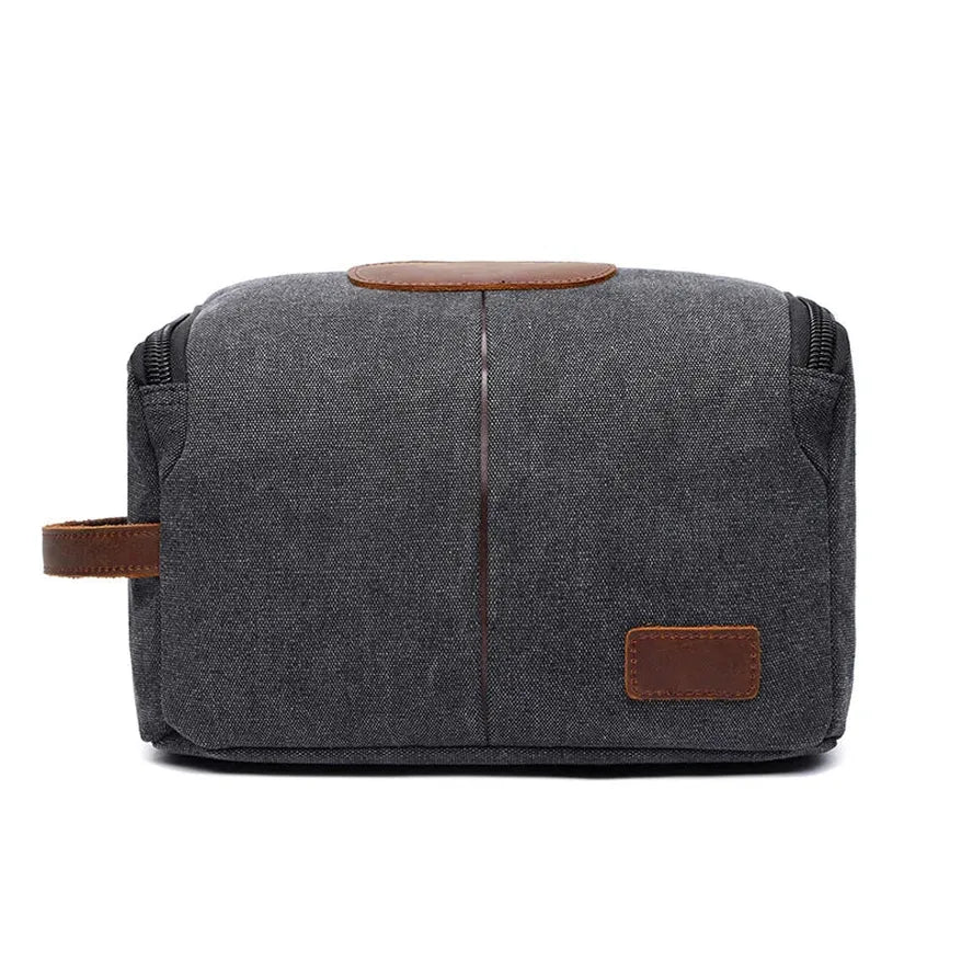 JMT-178634 Large Capacity Portable Makeup Bag - Multi-functional Travel Storage Bag in Durable Waxed Canvas and Leather