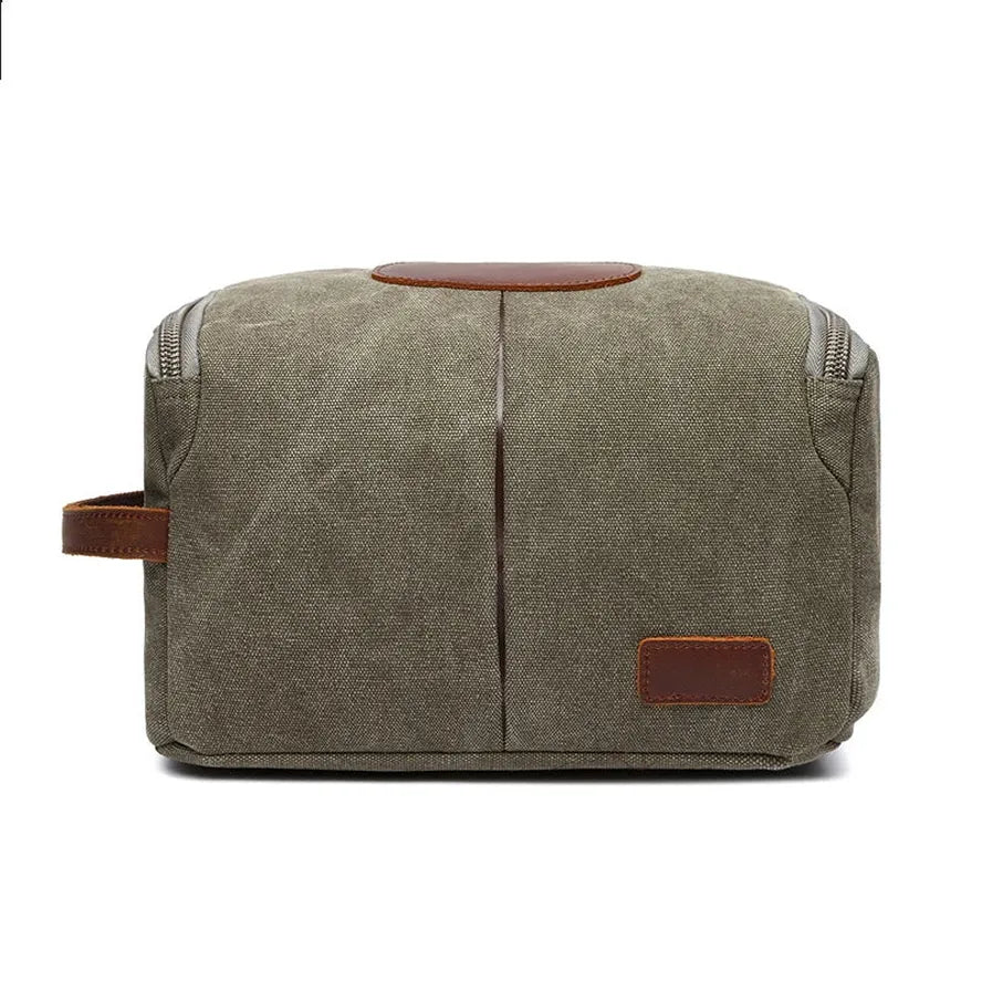 JMT-178634 Large Capacity Portable Makeup Bag - Multi-functional Travel Storage Bag in Durable Waxed Canvas and Leather