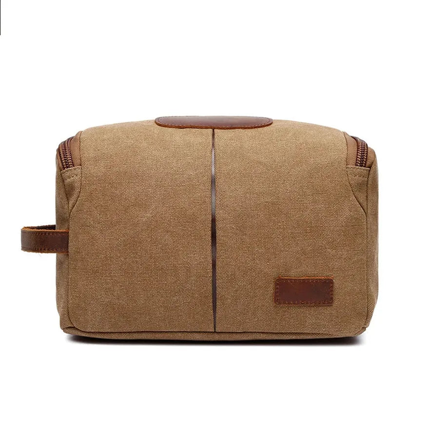 JMT-178634 Large Capacity Portable Makeup Bag - Multi-functional Travel Storage Bag in Durable Waxed Canvas and Leather
