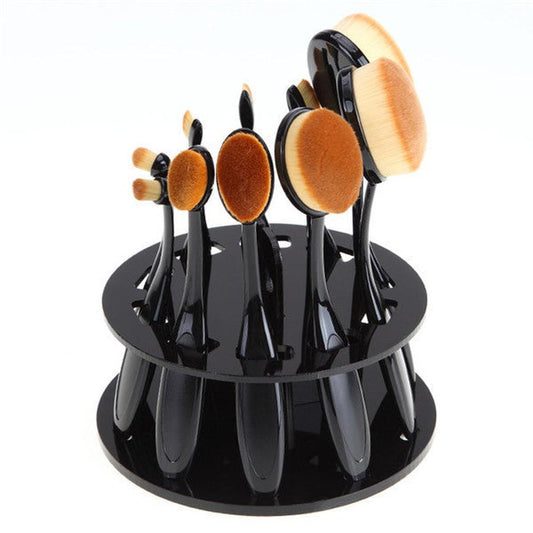 JMT-179018 Round Black Makeup Brush Holder with 10 Holes for Easy Storage
