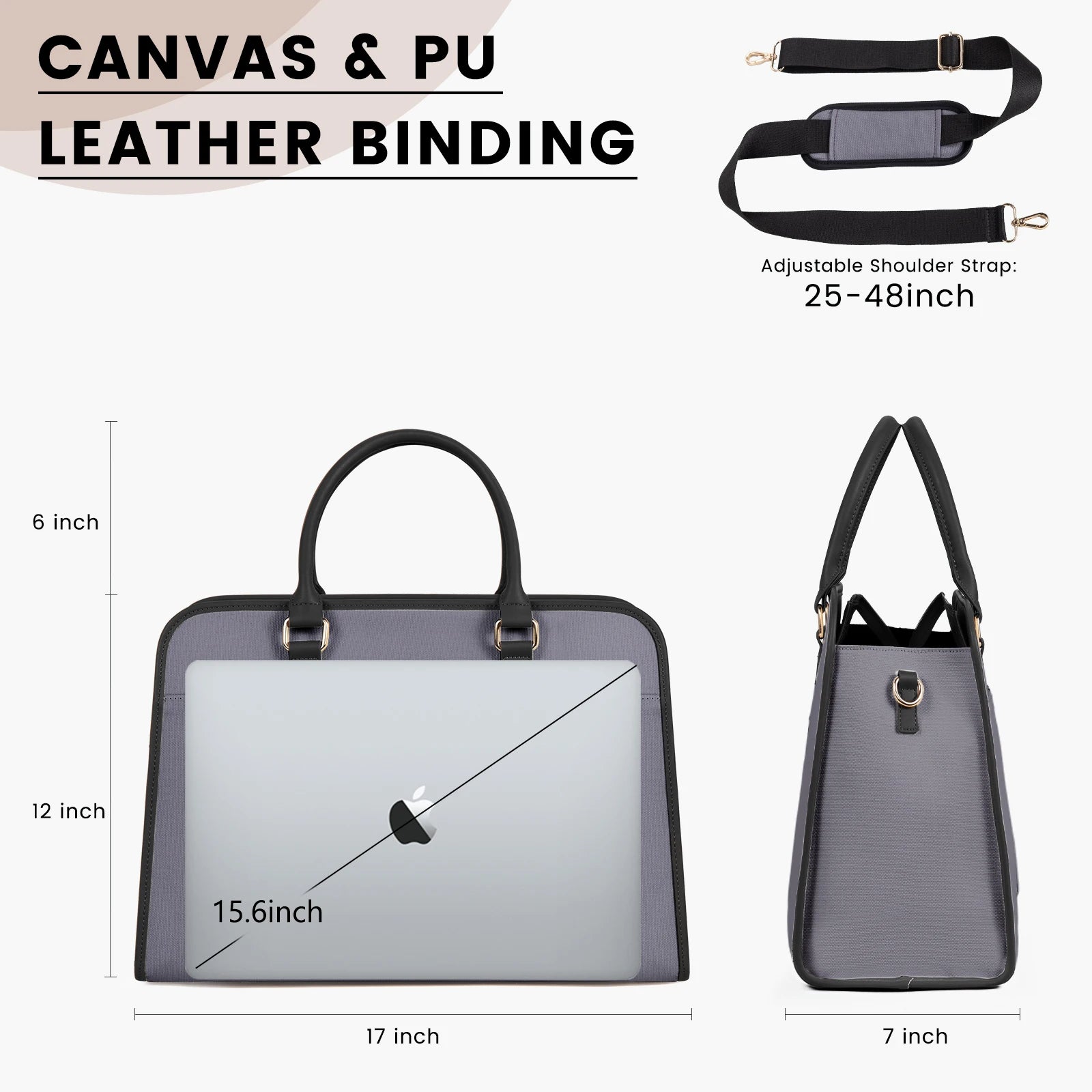 JMT-179466 Lightweight Canvas Laptop Tote Bag for Women - 15.6 Inch Office & College Briefcase with Shoulder Strap