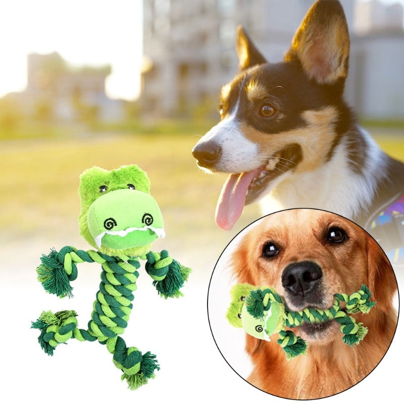 JMT-179722 Interactive Cotton Rope Dinosaur Plush Toy for Puppies – Chew and Tug of War Fun for Active Dogs