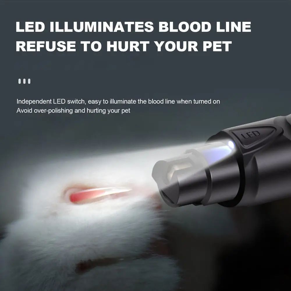 JMT-179978 Lighted Rechargeable Pet Nail Grinder for Painless Grooming of Small to Large Dogs