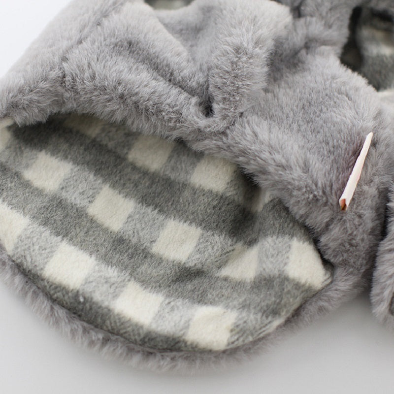 JMT-180362 Double-Sided Cotton Coat with Imitation Rabbit Fur Collar - Available in Pink and Grey, Sizes XS to XL