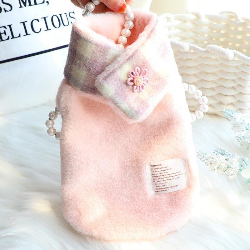 JMT-180362 Double-Sided Cotton Coat with Imitation Rabbit Fur Collar - Available in Pink and Grey, Sizes XS to XL