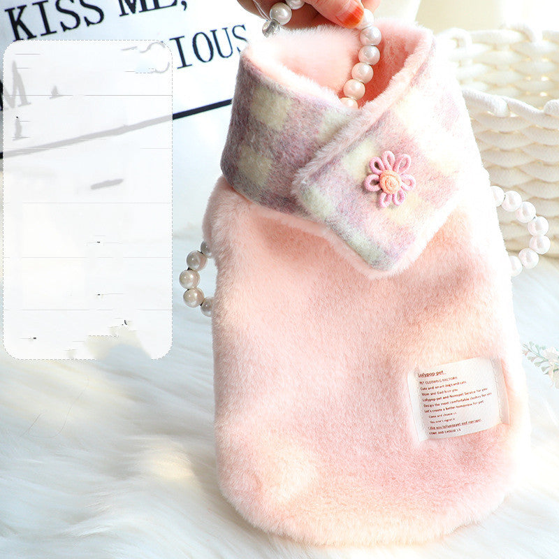 JMT-180362 Double-Sided Cotton Coat with Imitation Rabbit Fur Collar - Available in Pink and Grey, Sizes XS to XL