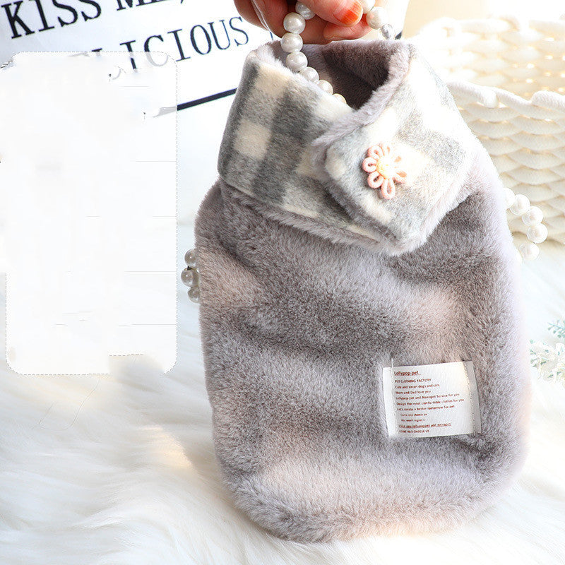 JMT-180362 Double-Sided Cotton Coat with Imitation Rabbit Fur Collar - Available in Pink and Grey, Sizes XS to XL