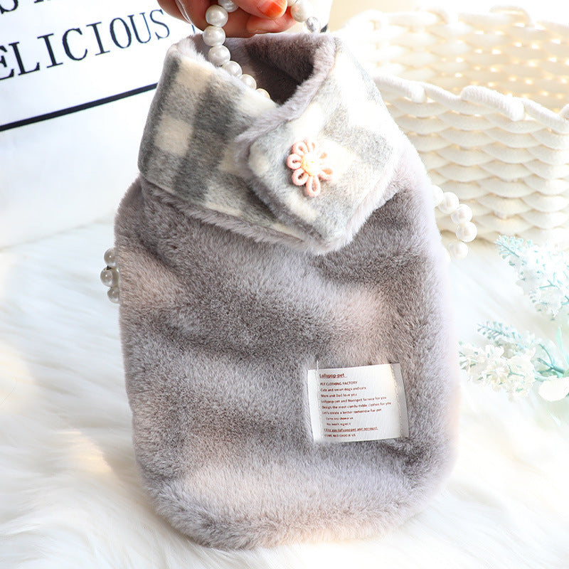 JMT-180362 Double-Sided Cotton Coat with Imitation Rabbit Fur Collar - Available in Pink and Grey, Sizes XS to XL