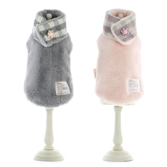 JMT-180362 Double-Sided Cotton Coat with Imitation Rabbit Fur Collar - Available in Pink and Grey, Sizes XS to XL