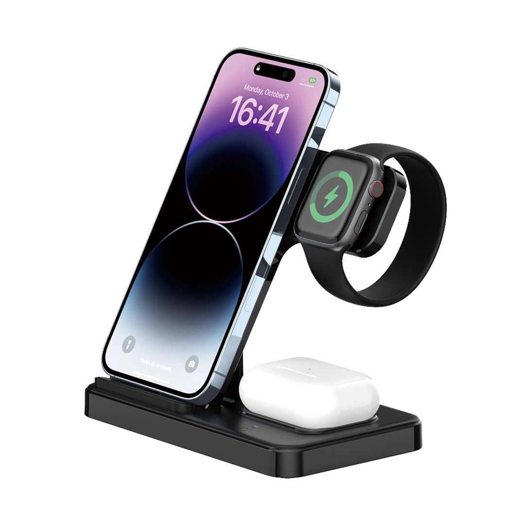 JMT-180426 3-in-1 Foldable Wireless Charger for Mobile Phones, Watches, and Earphones - 15W Output, Qi Certified