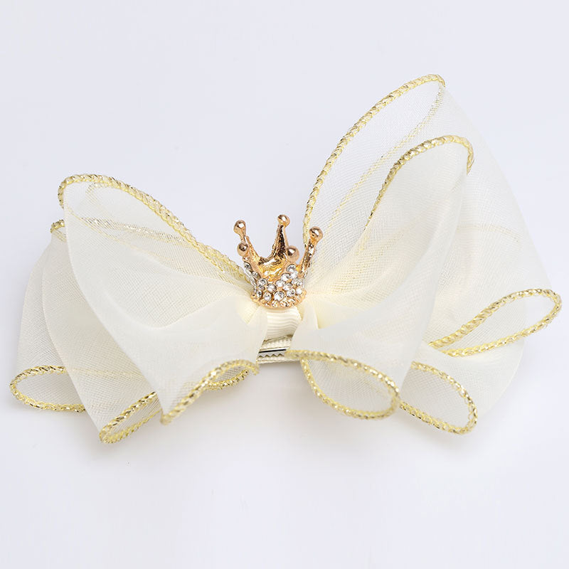 JMT-180426 Organza Bow Hairpin for Children - Crown Top Clip Hair Accessory in Black, Light Yellow, and Purple
