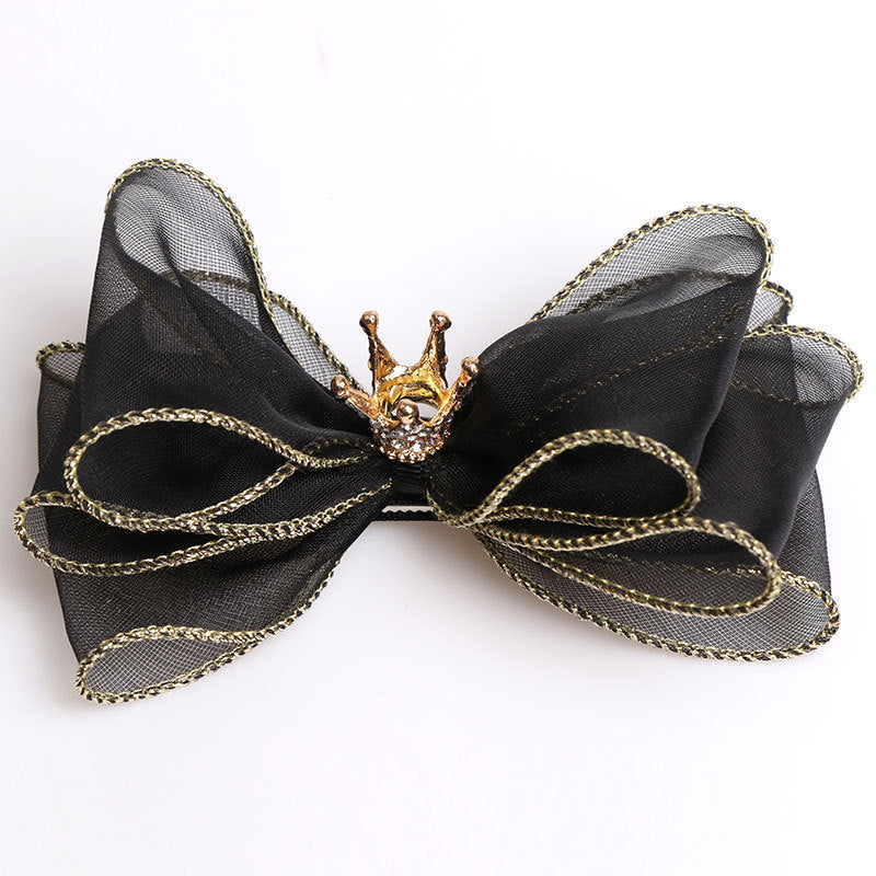 JMT-180426 Organza Bow Hairpin for Children - Crown Top Clip Hair Accessory in Black, Light Yellow, and Purple