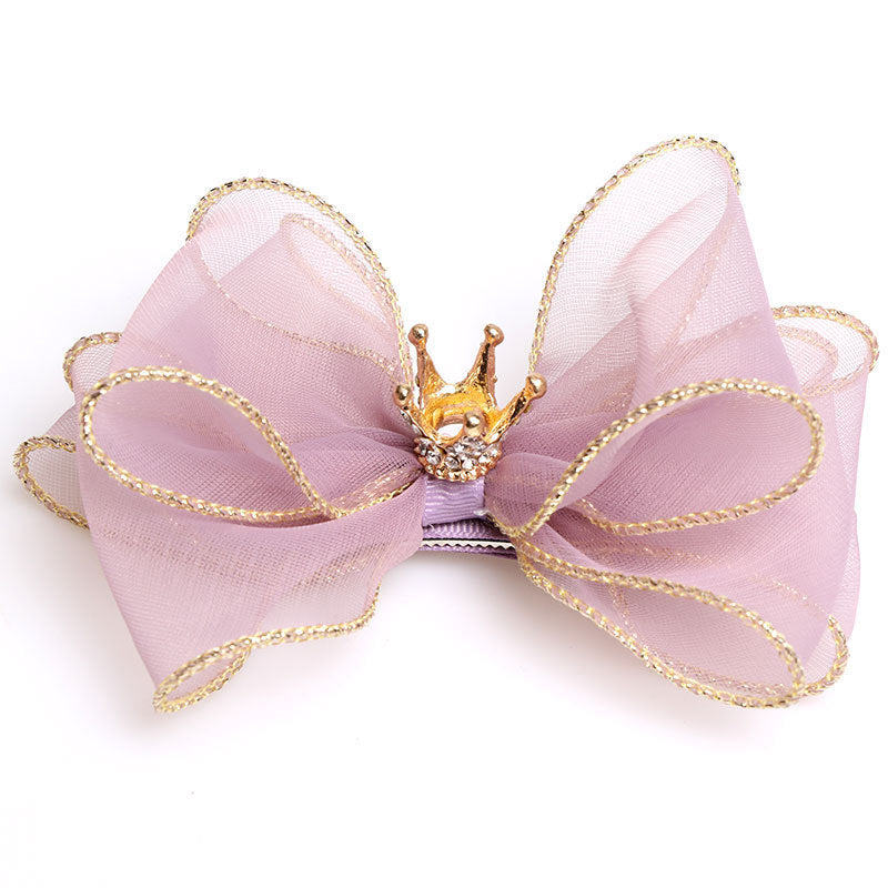 JMT-180426 Organza Bow Hairpin for Children - Crown Top Clip Hair Accessory in Black, Light Yellow, and Purple