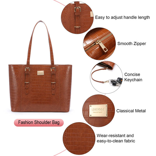 JMT-180618 Classic Crocodile Pattern Large Business Handbag and Purse Set for Ladies Laptop & Computer Use