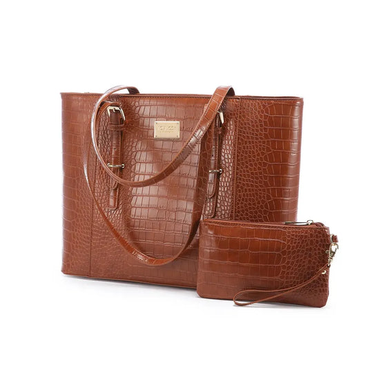 JMT-180618 Classic Crocodile Pattern Large Business Handbag and Purse Set for Ladies Laptop & Computer Use