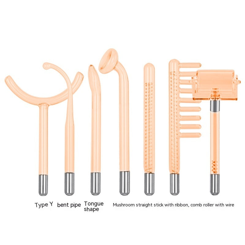 JMT-180874 High Wave Electrotherapy Rod Enhanced Version with Screen Display - Seven-Piece Set in White with Red and Purple Light Options