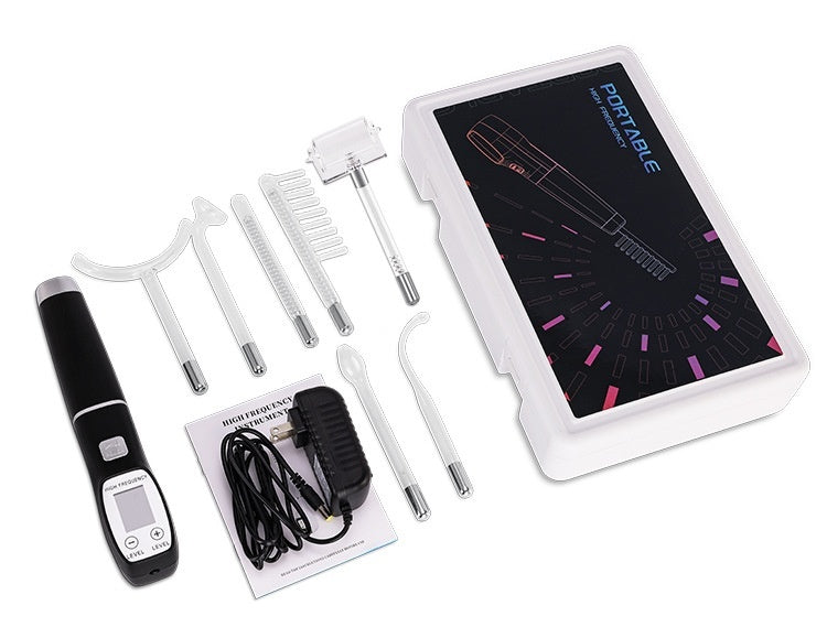 JMT-180874 High Wave Electrotherapy Rod Enhanced Version with Screen Display - Seven-Piece Set in White with Red and Purple Light Options