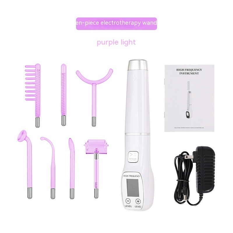 JMT-180874 High Wave Electrotherapy Rod Enhanced Version with Screen Display - Seven-Piece Set in White with Red and Purple Light Options