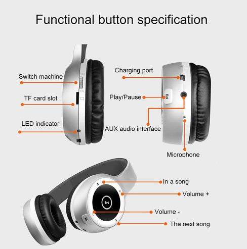 JMT-181386 Bluetooth T8 Stereo Headset with Built-in Microphone, Hi-Fi Sound, 40 Hours Playback, and Collapsible Design