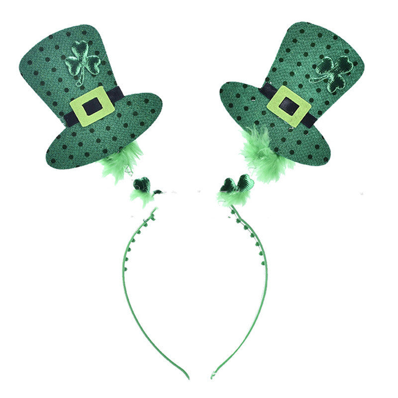 JMT-181578 Irish Shamrock Foam Headband with Sequin Bow – Green Non-Woven Fabric Design