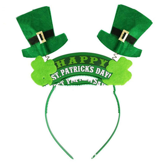 JMT-181578 Irish Shamrock Foam Headband with Sequin Bow – Green Non-Woven Fabric Design