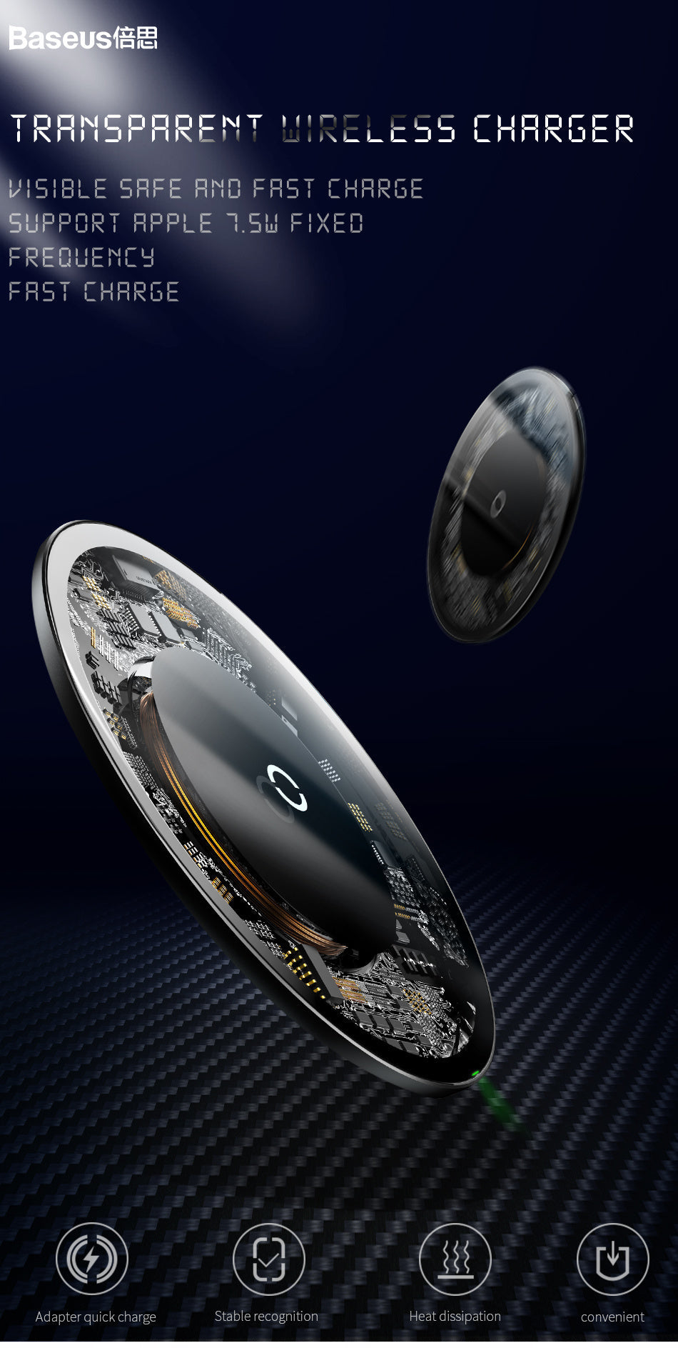 JMT-181578 Ultra-thin Portable Wireless Charger - Transparent Glass Fast Charging for Mobile Phones