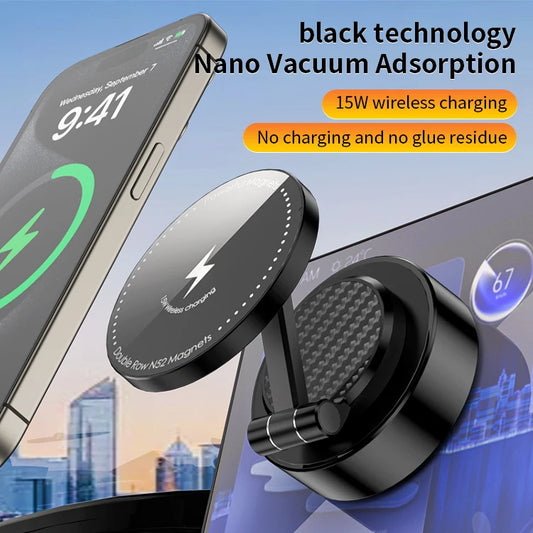JMT-181706 Foldable Magnetic Suction Phone Holder with 15W Wireless Charging for Car Use