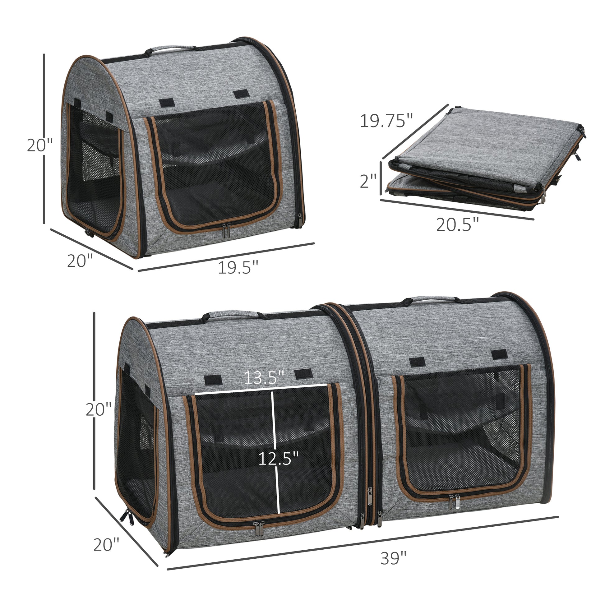 JMT-182282 Soft-Sided Portable Pet Cat Carrier with Padded Divider and Storage Bag - Grey