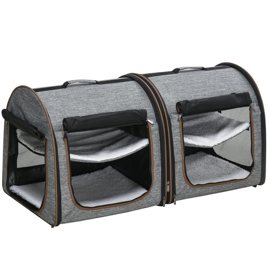 JMT-182282 Soft-Sided Portable Pet Cat Carrier with Padded Divider and Storage Bag - Grey