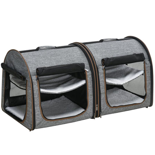JMT-182282 Soft-Sided Portable Pet Cat Carrier with Padded Divider and Storage Bag - Grey