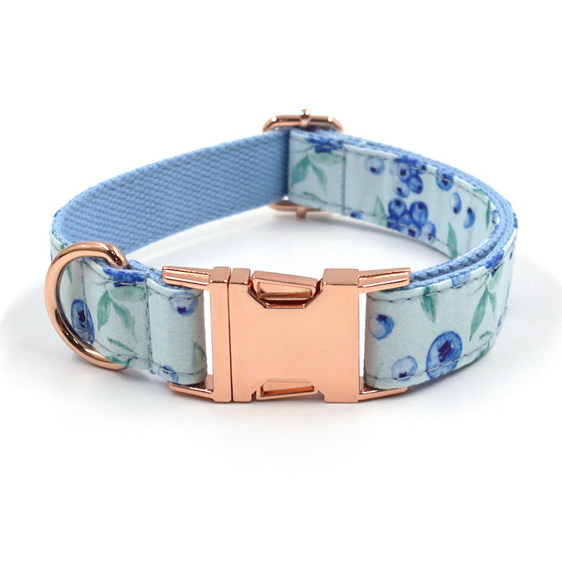 JMT-182538 Blueberry Pet Fashion Blue Print Dog Collar with Bow and Rose Gold Buckle