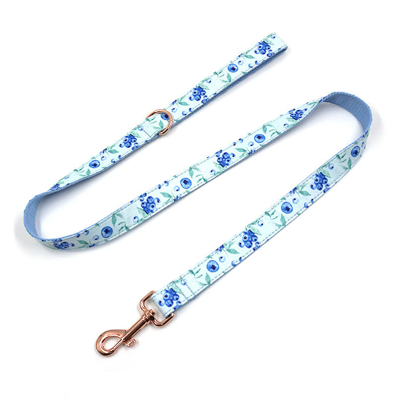 JMT-182538 Blueberry Pet Fashion Blue Print Dog Collar with Bow and Rose Gold Buckle