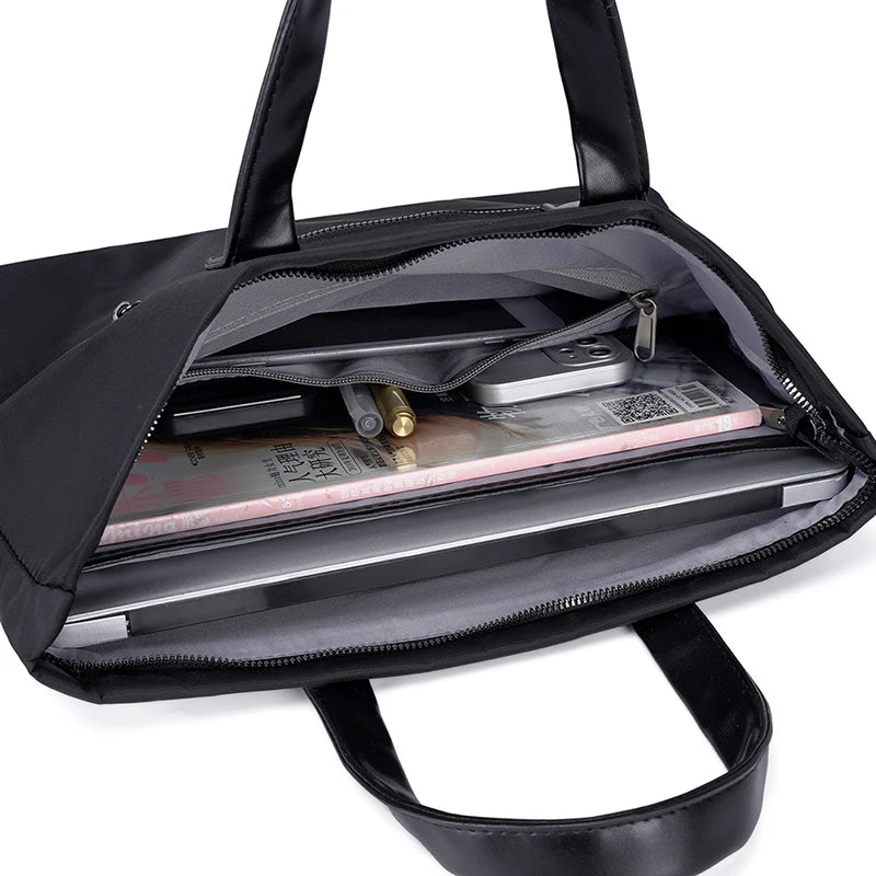 JMT-182858 Men's Waterproof Polyester Laptop Backpack with PU Horizontal Zipper and Business Briefcase Functionality