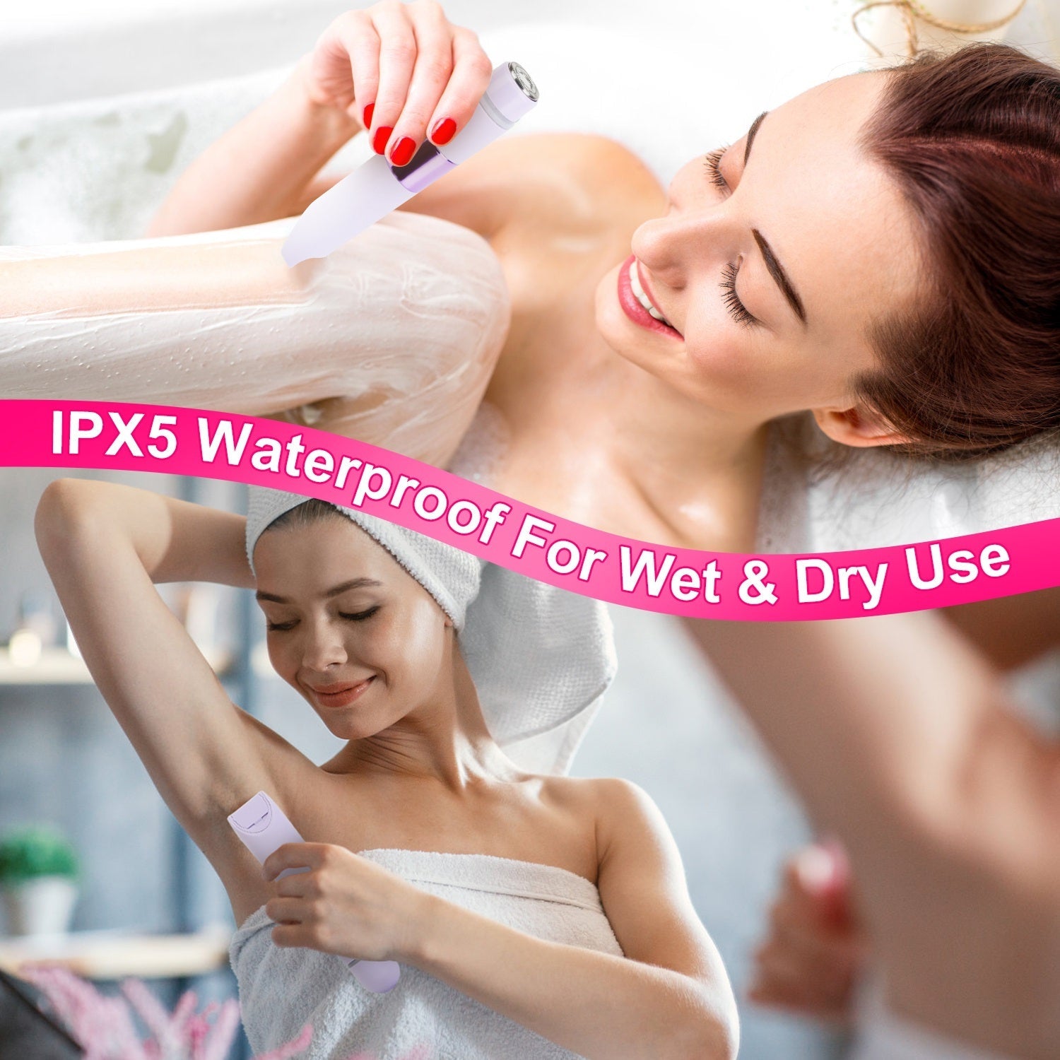 JMT-183178 2-in-1 Bikini Trimmer for Women, Dual Head Cordless Waterproof Shaver with LED Lights, Rechargeable for Body and Face Use