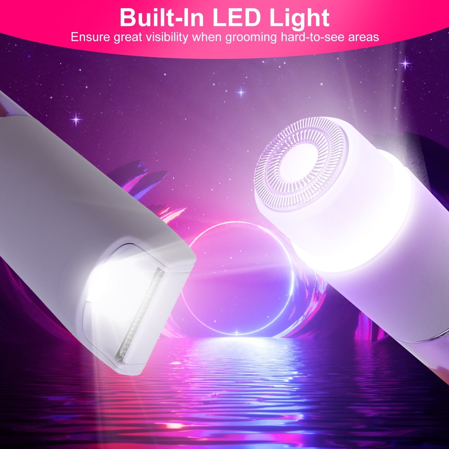 JMT-183178 2-in-1 Bikini Trimmer for Women, Dual Head Cordless Waterproof Shaver with LED Lights, Rechargeable for Body and Face Use